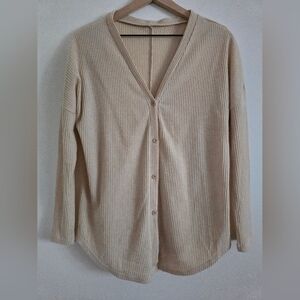 Ribbed Cream Button Doen Cardigan Top in Cream